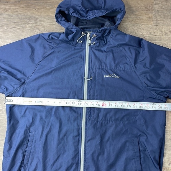 Eddie Bauer Mens Navy Blue Hooded Zip Up Windbreaker, size Large Tall - Picture 7 of 10
